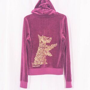 JUICY COUTURE Scotty Dog Velour Sequined Zip Up Hoodie Sweater Size XL